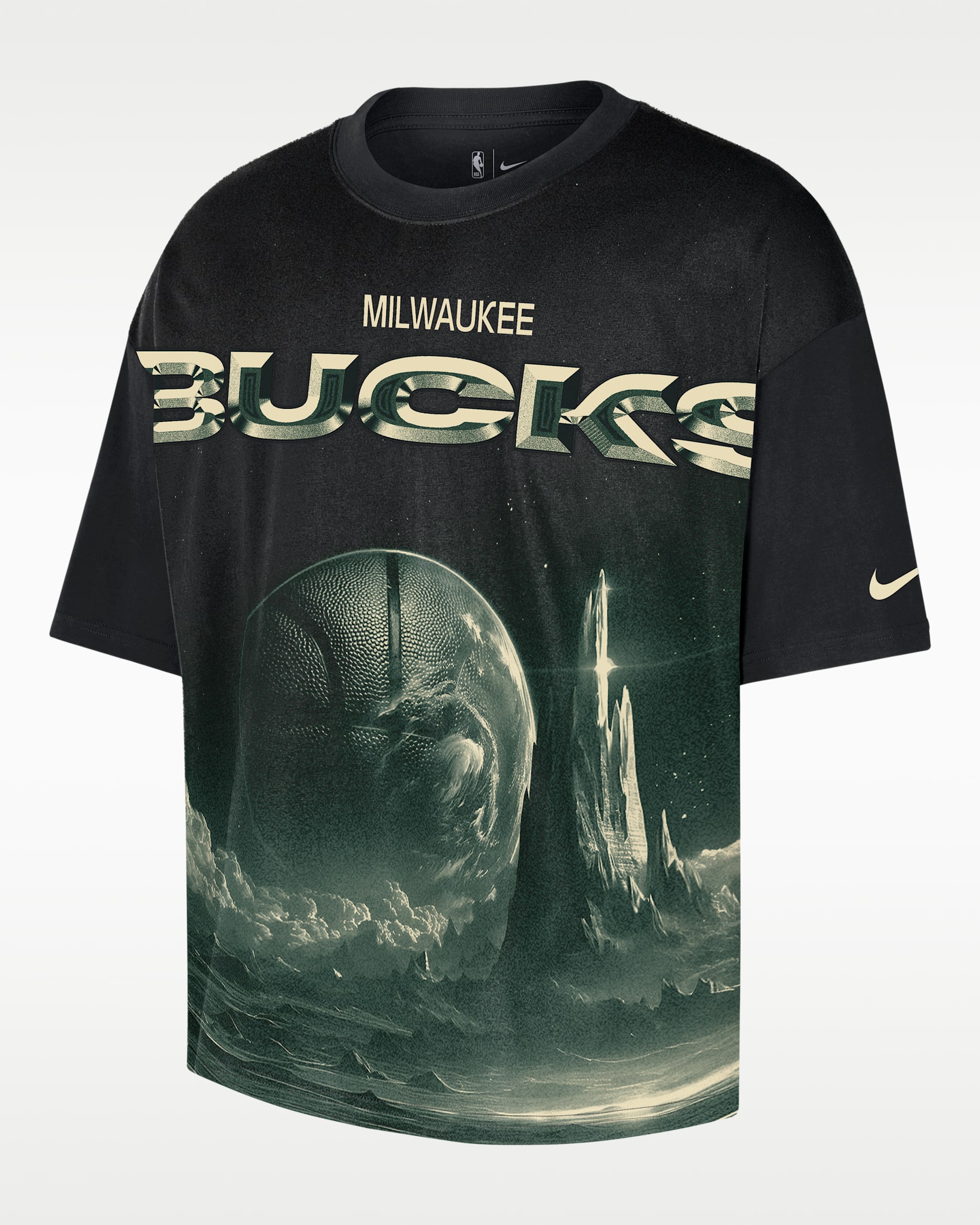 Milwaukee Bucks Courtside Men's Nike NBA Boxy T-Shirt. Nike IL